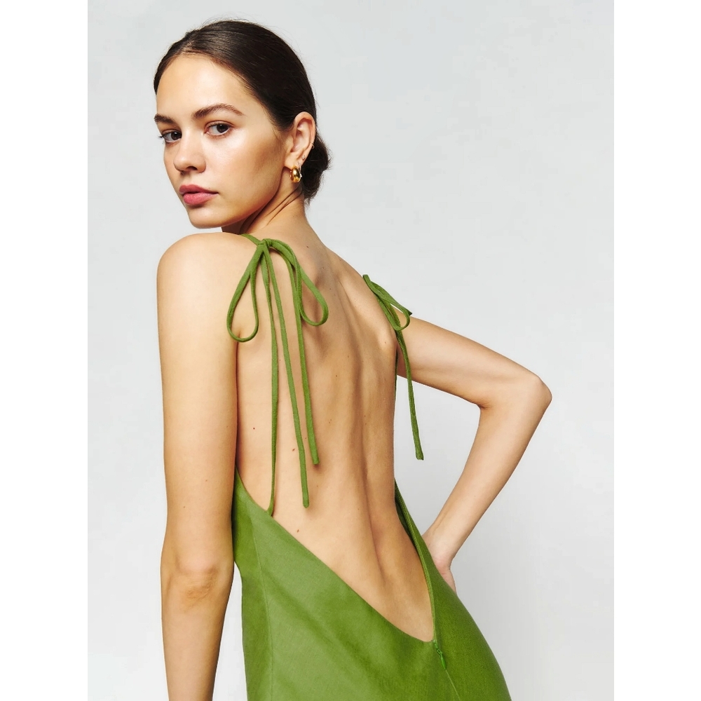Reformation Selia Minimilist Linen Maxi Dress Green - Picture 7 of 9